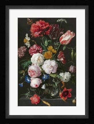 Framed Abraham Mignon, Still Life with Flowers in a Glass Vase Print