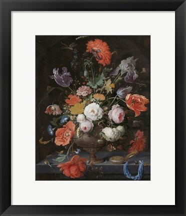 Framed Abraham Mignon, Still Life with Flowers and a Watch Print