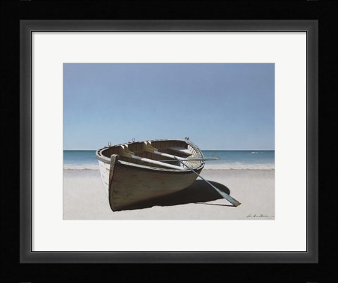 Framed Lonely Boat on Beach Print