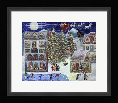 Framed Santa Christmas Village Print
