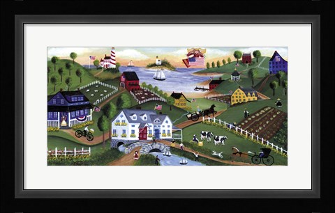 Framed American Folk Art Seadise With Angel Print