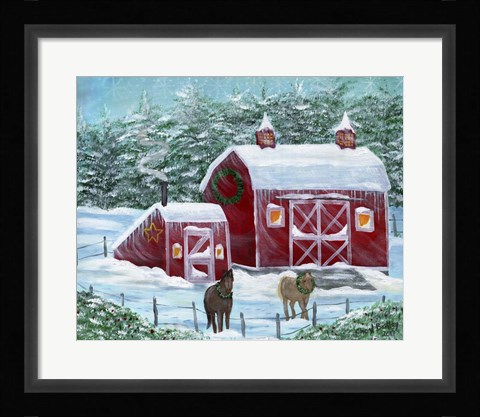 Framed Winter Horses by Red Barn Print