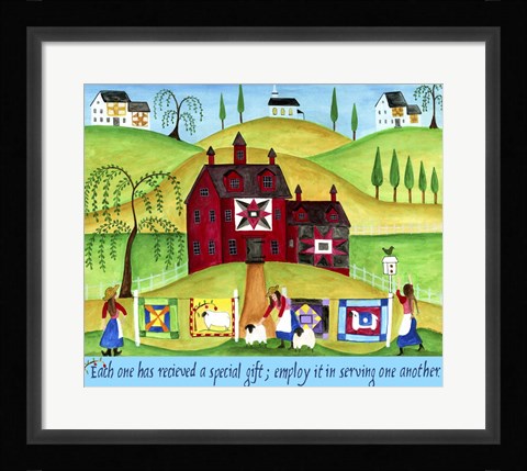 Framed Red Barn Quilt House Print