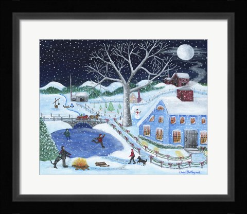 Framed Ice Skating By Old Farm Print
