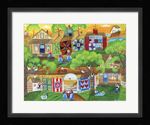 Framed Olde Tyme Village Quilt Maker Print