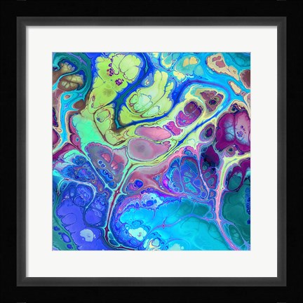 Framed Abstract Fractals  Blue And Green Print