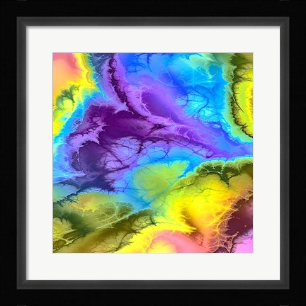 Framed Abstract Fractals Blue, Yellow And Purple Print