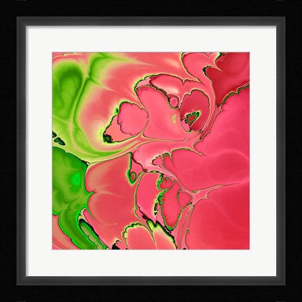 Framed Abstract Fractals Pink And Green Print