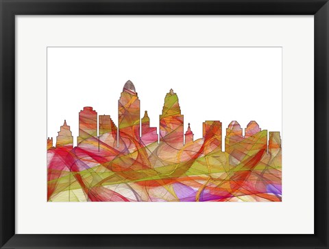 Framed Cincinnati Ohio Skyline - Summer Swirl Print