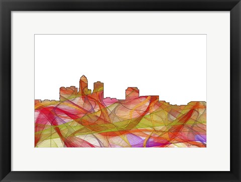Framed des Moines Iowa Skyline - Summer Swirl Print
