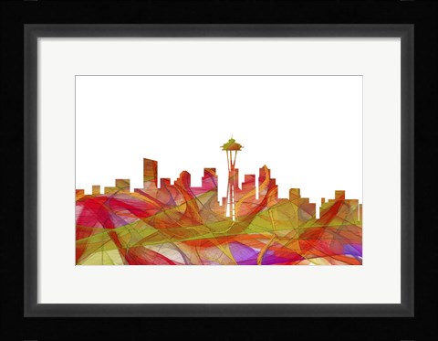 Framed Seattle Washington Skyline - Summer Swirl Print