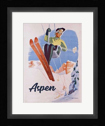 Framed Vintage Aspen Ski Lift Print