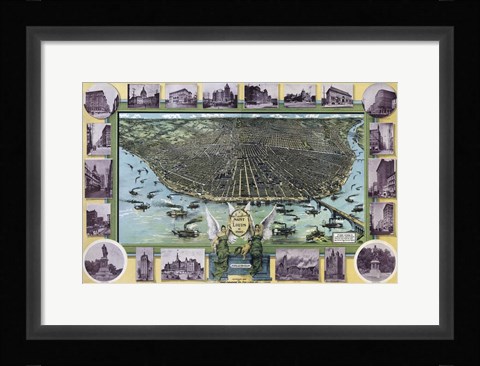 Framed Birds Eye Map Of St Louis Mo 1896 Print