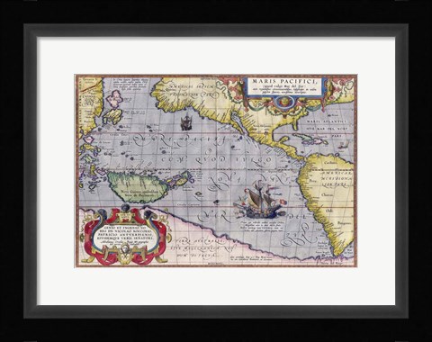 Framed Italian Map Of The Pacific Ocean1589 Print