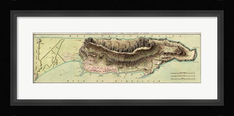 Framed Map Of Gibraltar And Its Fortifications 1799 Print