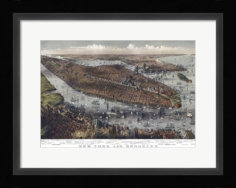 Framed Map Of New York And Brooklyn 1875 Print