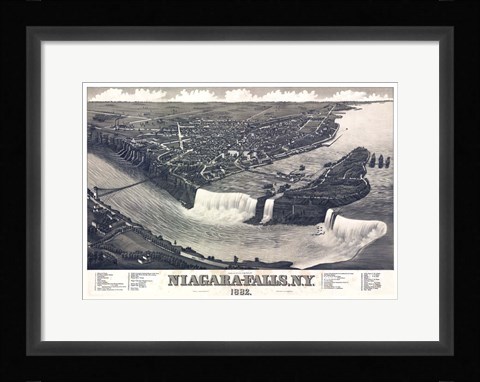Framed Map Of Niagara Falls With Legend 1882 Print