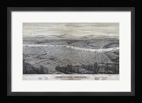 Framed Map Of Portland Oregon 1879 Print