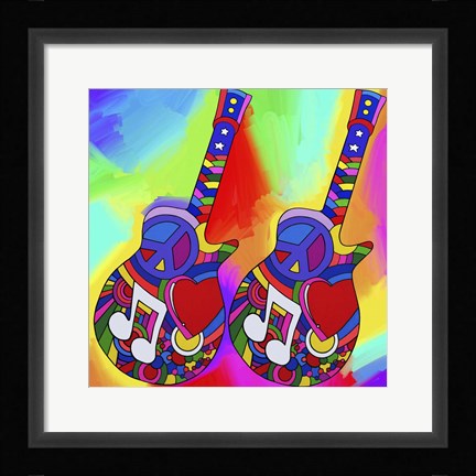 Framed Guitars Peace Love Music Print