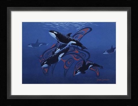 Framed Blue Orcas Print