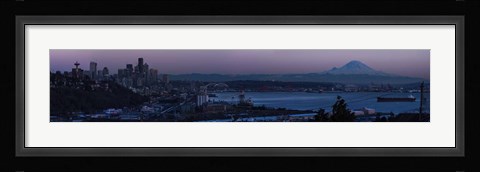 Framed Seattle Skyline At Dusk Print