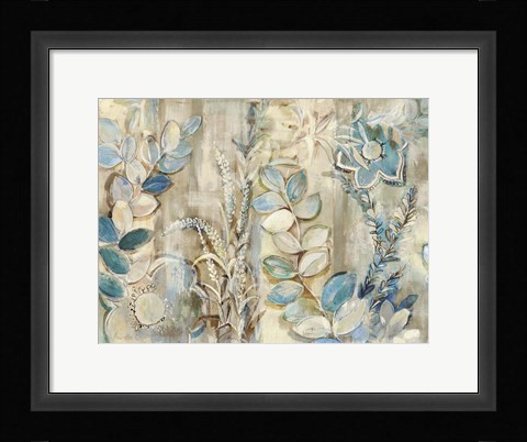 Framed Aqua Leaves Print