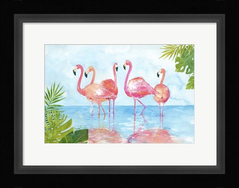Framed Flamingos And Leaves Print