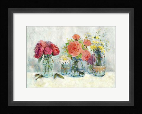 Framed Flowers In Mason Jars Print