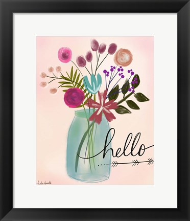Framed Hello Floral Bouquet Print