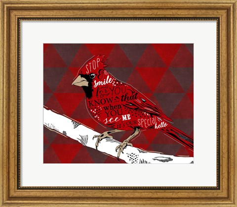 Framed Cardinal Hello Red Print