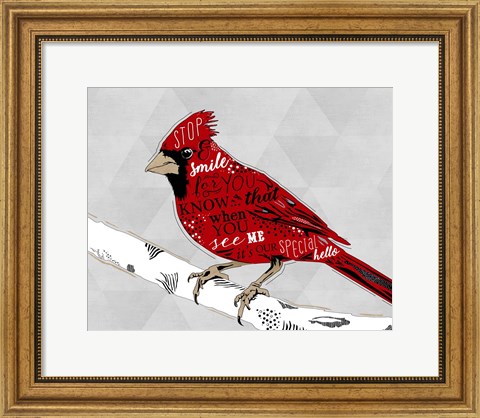 Framed Cardinal Hello White Print