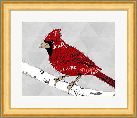 Framed Cardinal Hello White Print