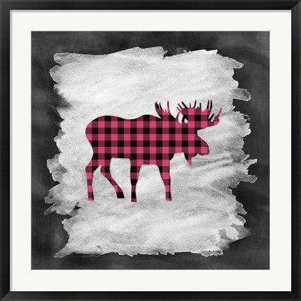 Framed Pink Plaid Moose Print