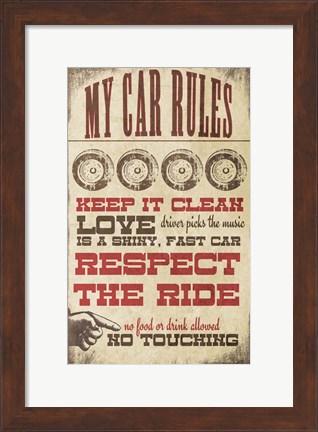 Framed My Car Rules Print