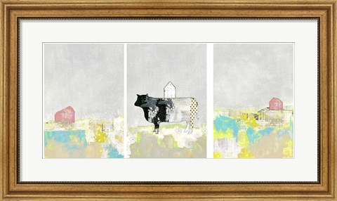 Framed 3 Barns and a Cow Set Print