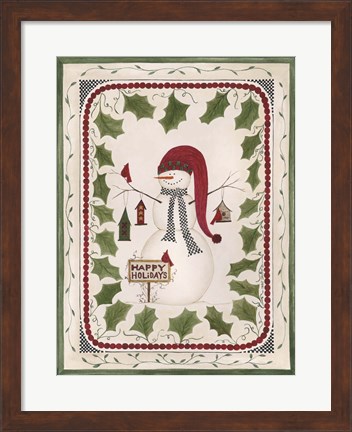 Framed Happy Holidays Snowman Print