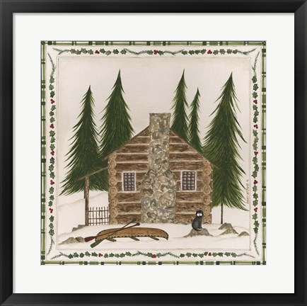 Framed Winter Cabin Print