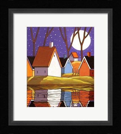 Framed Purple Sky and Stars Cottages Print