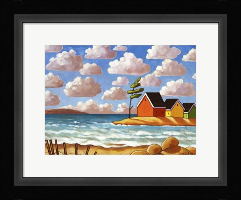 Framed Waves and Colorful Cabins Beach Print