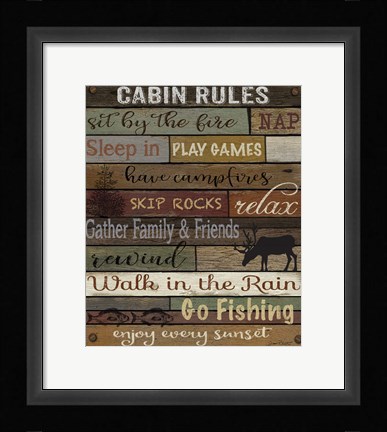 Framed Cabin Rules On Wood Print