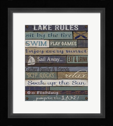 Framed Lake Rules On Wood Print
