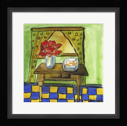 Framed Flowers and Fishbowl Print