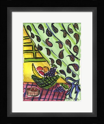 Framed Fruit Bowl and Paisly Curtain Print