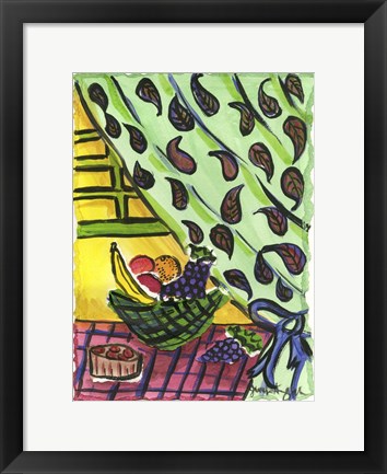 Framed Fruit Bowl and Paisly Curtain Print