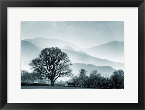 Framed Blue Landscape with Tree Print