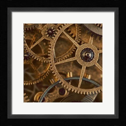Framed Copper Cogs Close up 1 Print