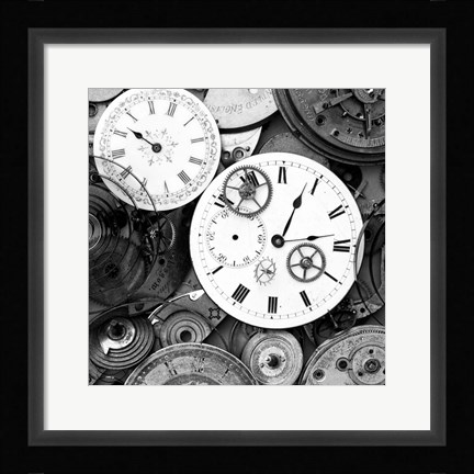 Framed Pieces of Old Watch BW Print