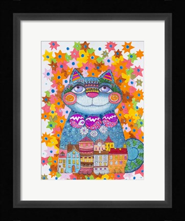 Framed Blue Christmas Cat Print