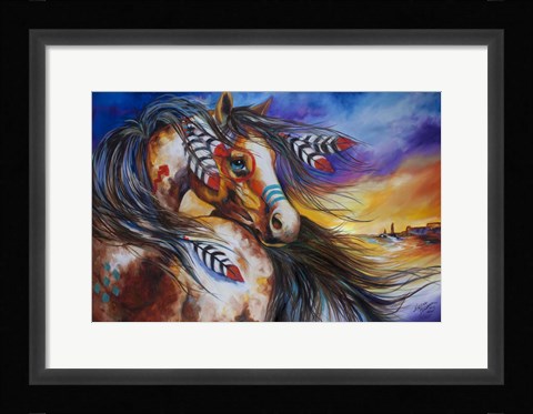 Framed 5 Feathers Indian War Horse Print