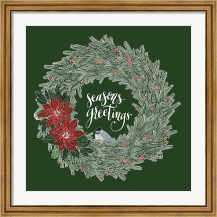 Framed Woodland Wreath II Green Print